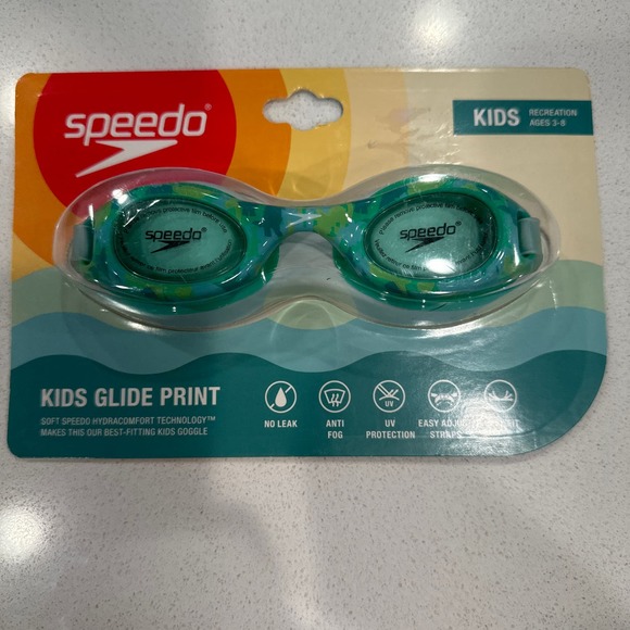 Speedo Swim New Speedo Kids Junior Glide Print Teal Goggles Blue Sz